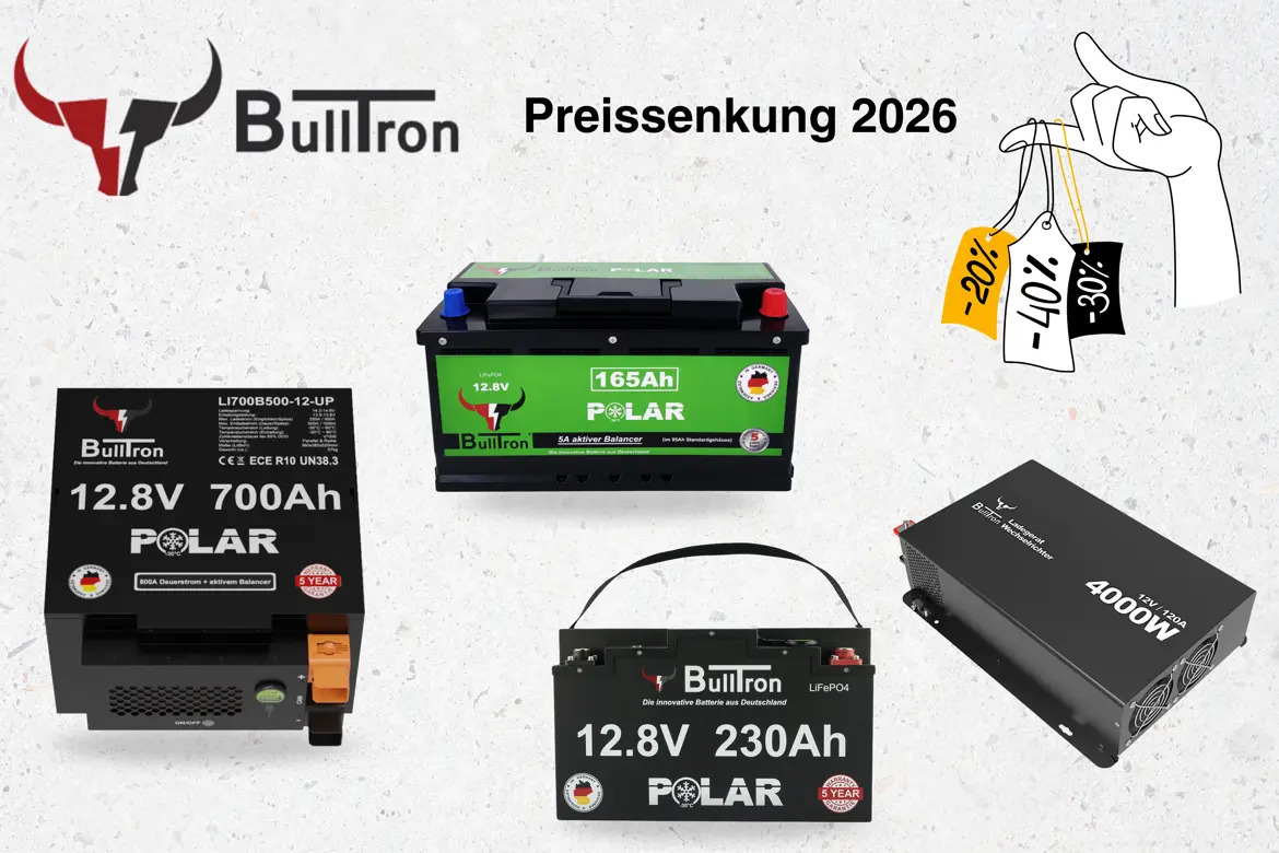 Shop News BullTron Preissenkung 2026 für LiFePO4 Batterien oder Wechselrichter